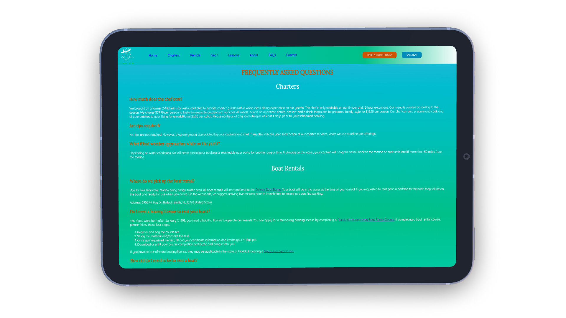 Tablet with segmented frequently asked questions